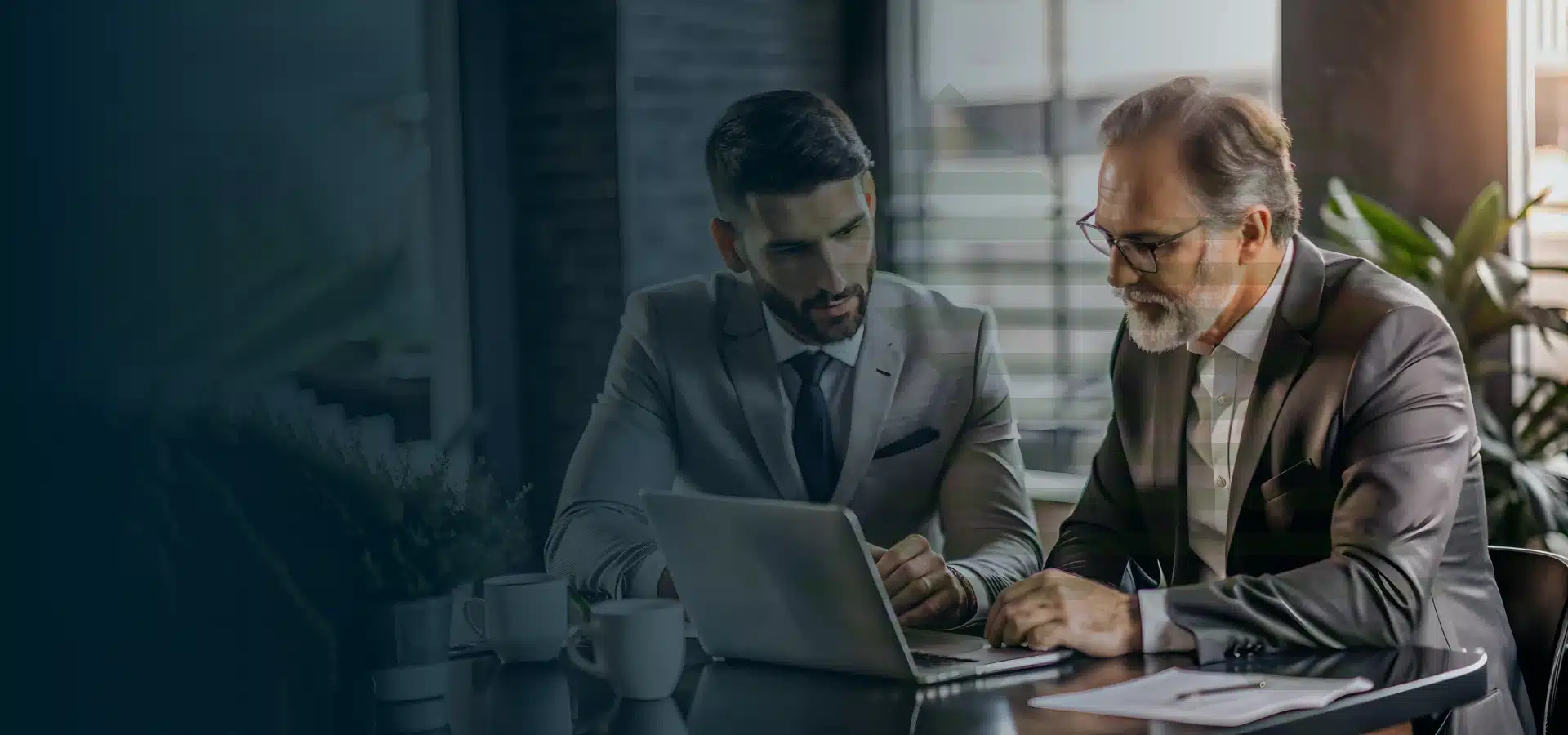 Two businessmen discussing AFB loan services, exploring options for business financing.