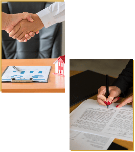 Signing loan documents and completing a mortgage agreement.